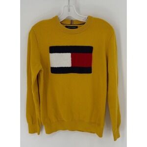 Tommy Hilfiger Womens Yellow Chenille Flag Crewneck Cotton Sweater 78D9024 S